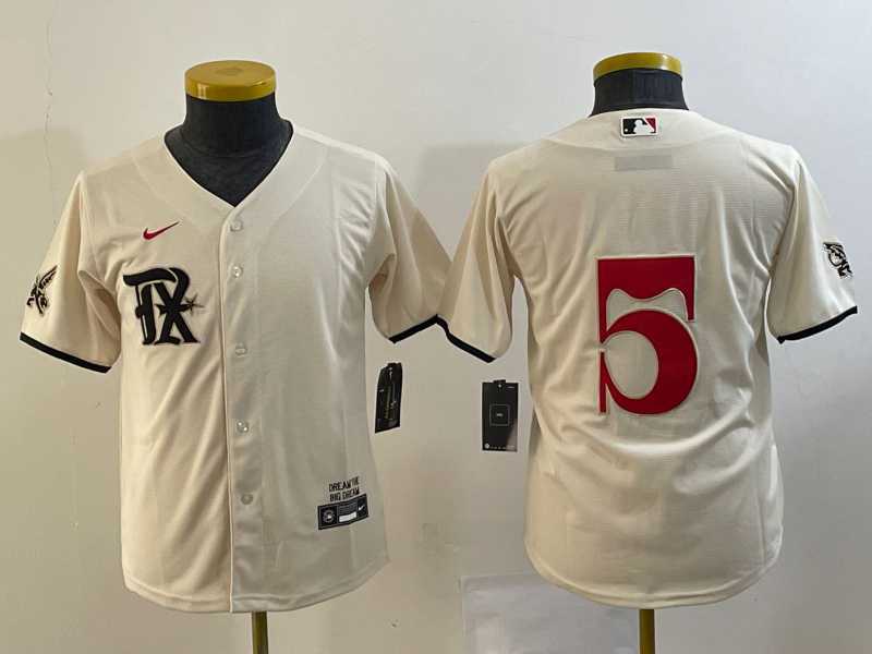 Youth Texas Rangers #5 Corey Seager Cream 2023 City Connect Cool Base Stitched Jersey